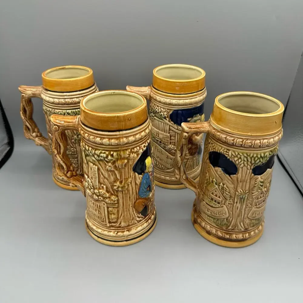 Vintage German Style Beer Stein Made in Japan Handpainted set of 4
